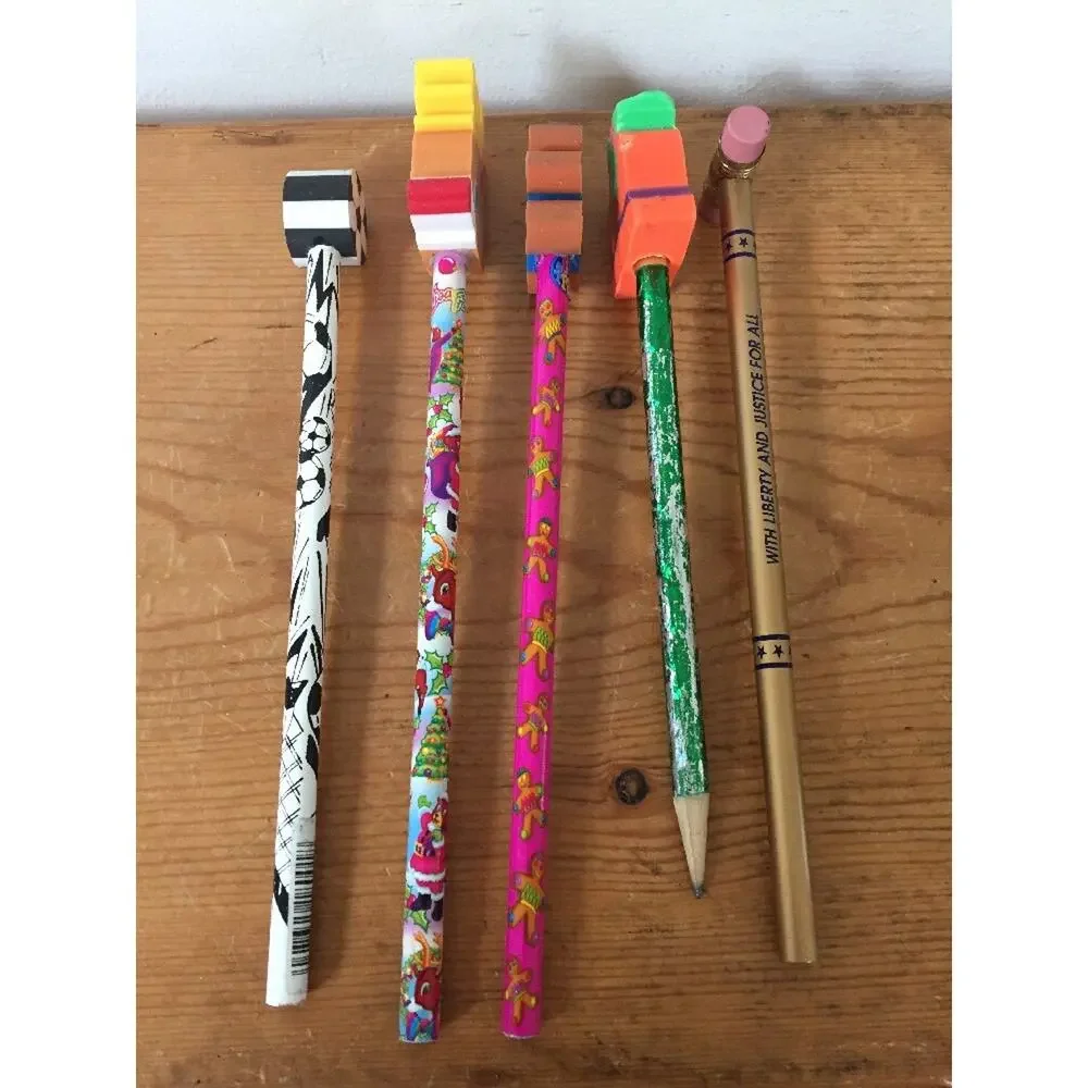 Mixed Lot 5 Vtg #2 Pencils Lisa Frank Designs US Supreme Court Festive Erasers